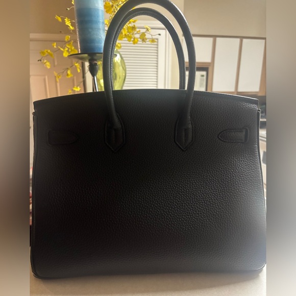 Black Leather Double Handle Handbag - Picture 3 of 15